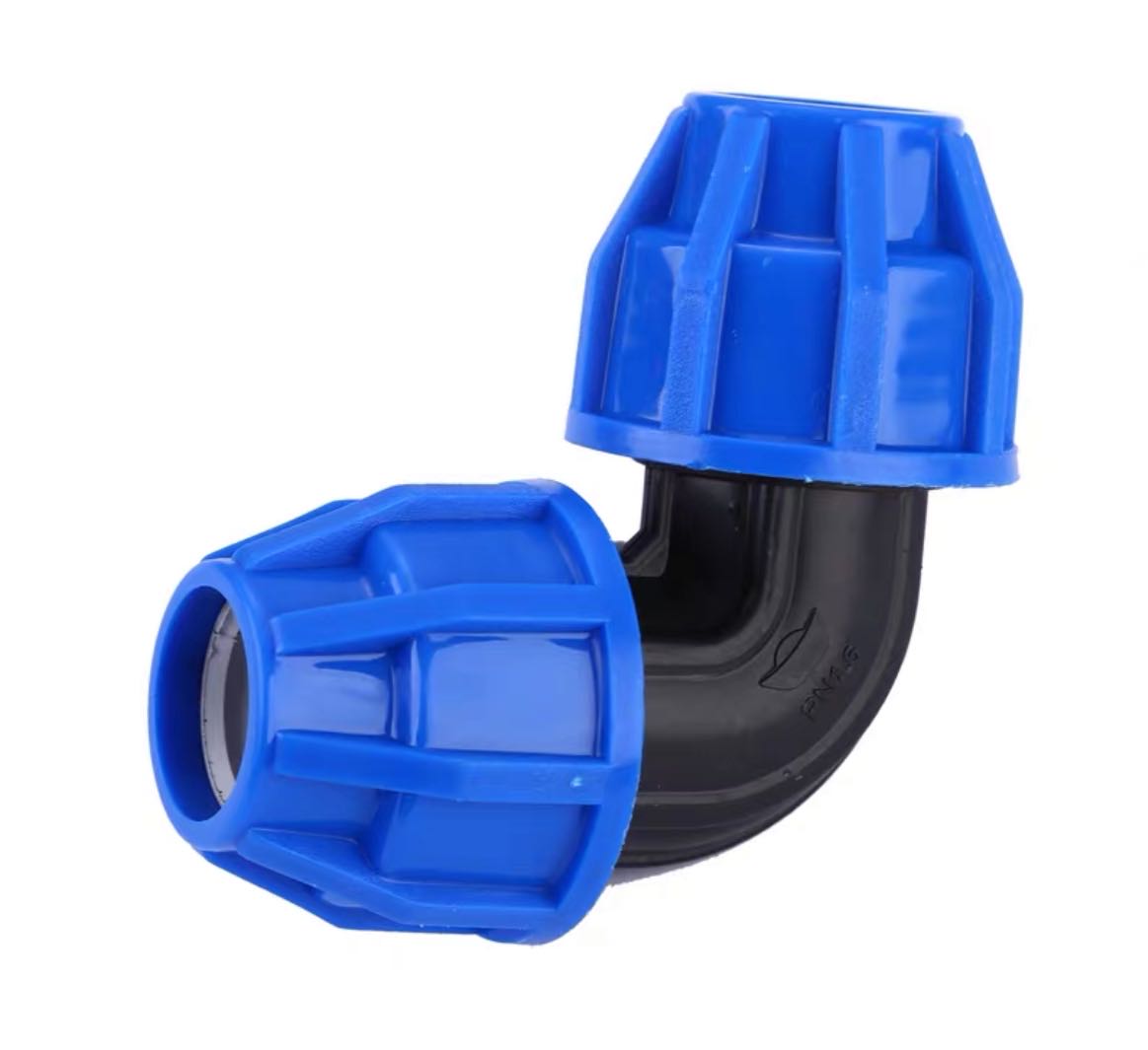 PE quick connect fittings, water pipe quick bend, blue cap flexible joint fittings, irrigation 20 25 32 40 50