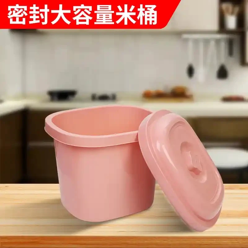 Plastic storage bucket with lid, plastic multifunctional rice bucket, mixed color, random