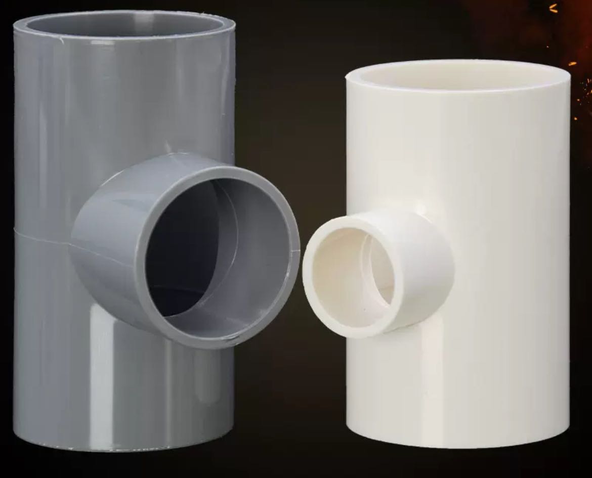 PVC adhesive water supply pipe tee fittings white grey reducing tee 20 25 32 40 50 63 75 90