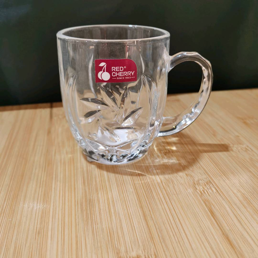 Red cherry patterned bottom transparent heat-resistant glass strip for household use, tea cup, coffee cup, mug
