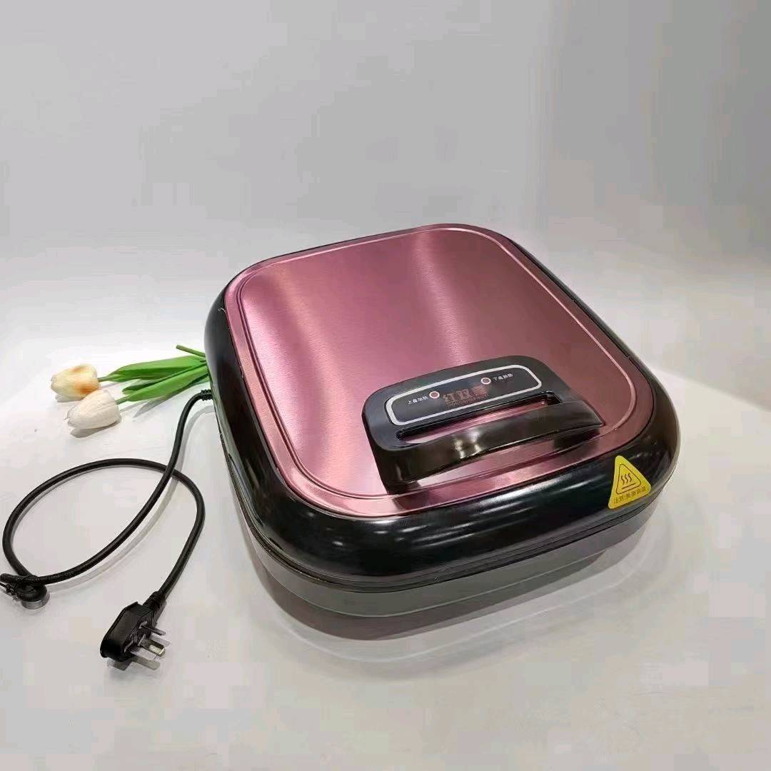 Red Double Happiness Square Steel Electric Baking Pan Shell with Non stick Coating and Heating Double sided Household High end American Fashion