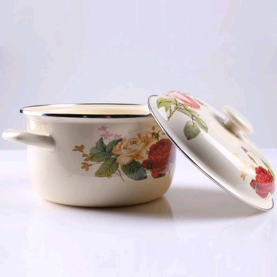 Enamel Fu Pot Old style Enamel Double ear Pot with Lid Stew Pot Soup Pot Induction Cooker Gas Stove Universal