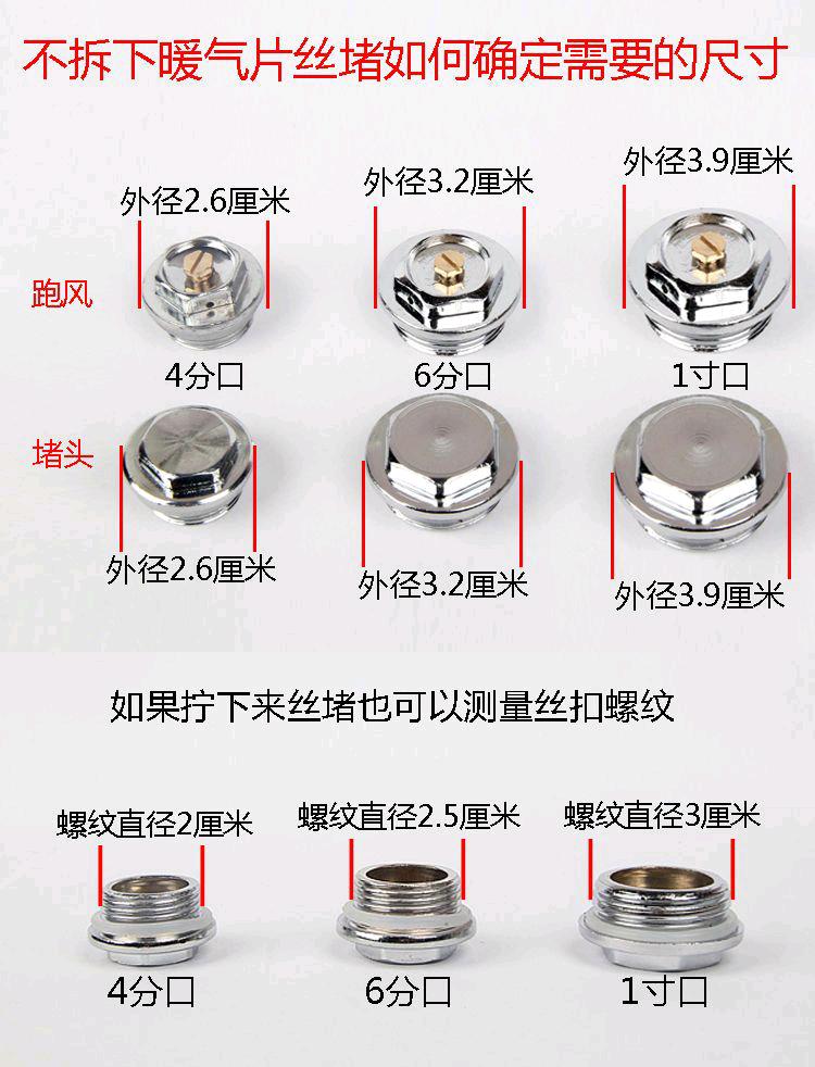 Heater accessories with screw plugs, air release valve with external screw plugs