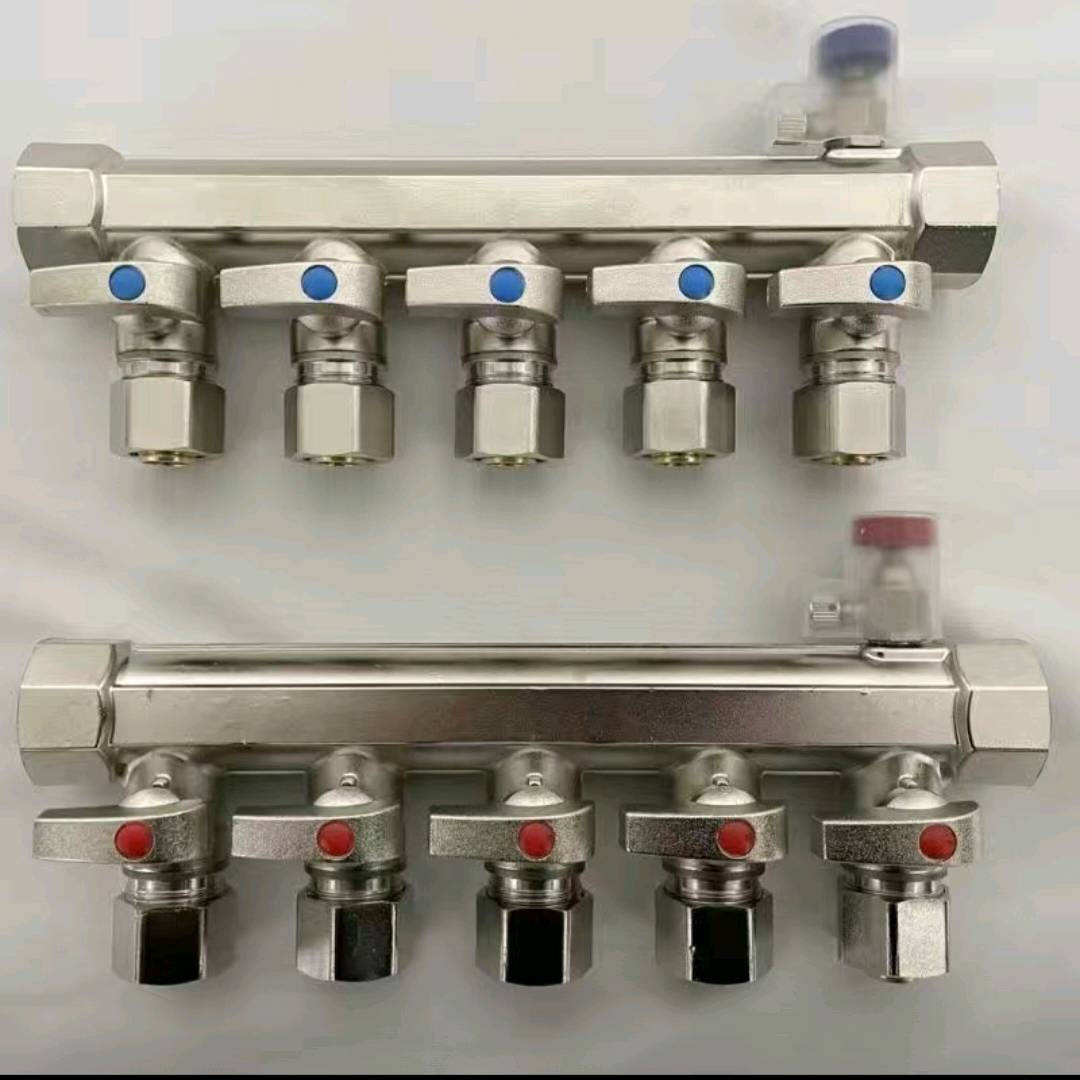 Complete set of floor heating vent and drain valve switches, copper high flow three-way, four-way, and five way accessories for water dividers