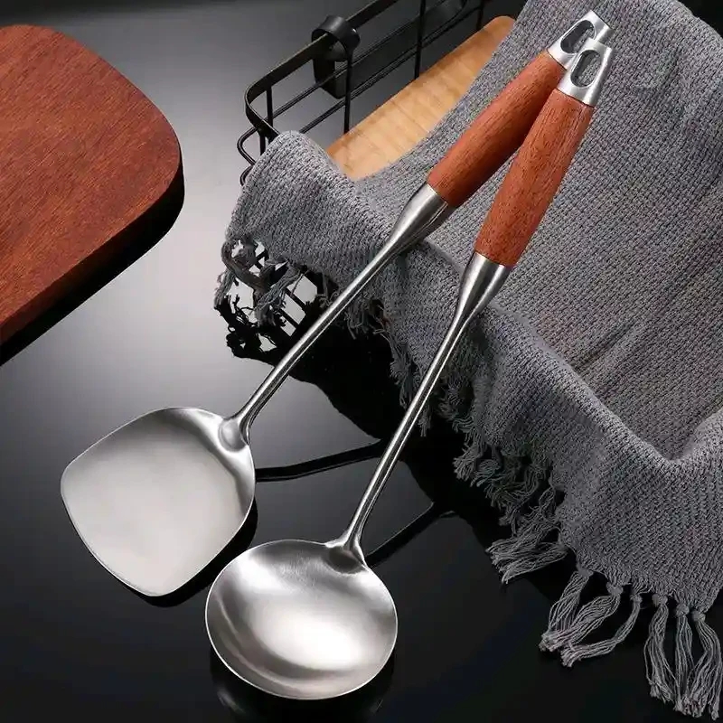 Stainless steel spatula, pear wood handle spatula, heat-resistant spatula, stainless steel spatula, pear wood handle spatula, cast iron spatula, special stir fry spatula, combination set
