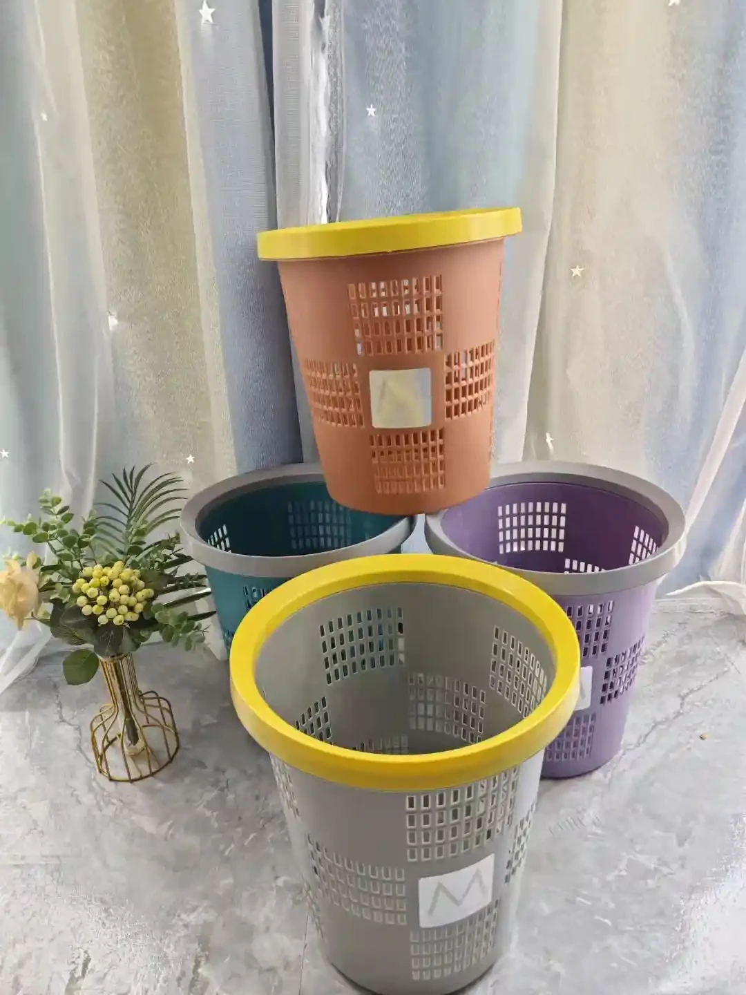 102 plastic paper basket garbage bin with edge pressing, large paper basket garbage bin size 26.5-29 centimeters