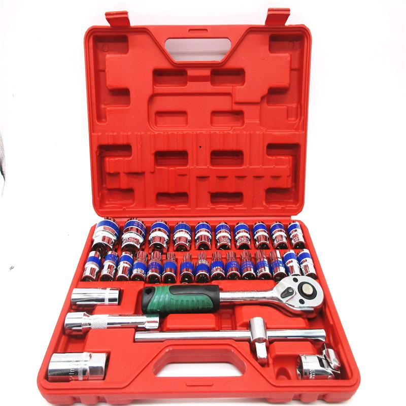 Blue ribbon 8-32 socket auto repair 32 piece socket wrench, versatile manual auto repair kit tool socket wrench