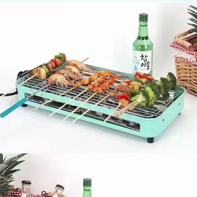 Electric grill, household indoor smoke-free barbecue grill, electric baking tray, skewer grill, barbecue boiler, iron plate grilling utensils