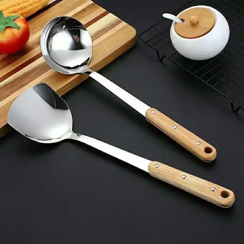 Stainless steel heat-resistant three nail spatula spoon, kitchen stir fry spatula spoon, soup spoon, household non stick spatula spoon
