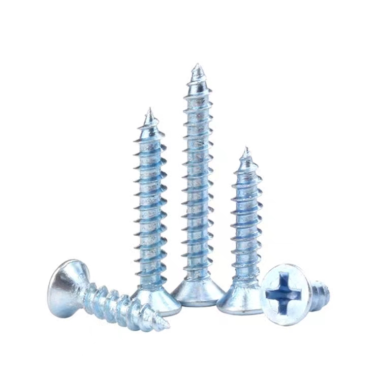 Blue zinc plated cross flat head self tapping screw, high-strength self tapping flat head self tapping screw