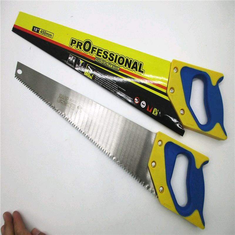 Spot dual color handle alloy steel 45cm hand board saw, non slip rubber handle reinforced hand board saw, garden forestry worker hand board saw