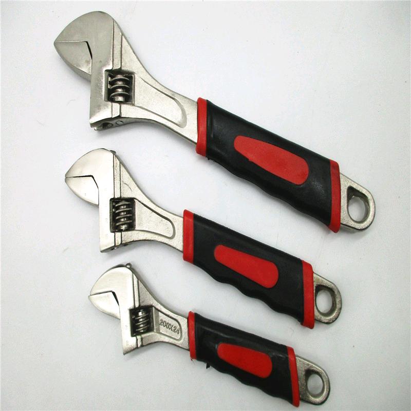 Wholesale nickel handle adjustable wrench 8-inch, 10 inch, 12 inch adjustable wrench, dual color rubber handle nickel iron adjustable wrench