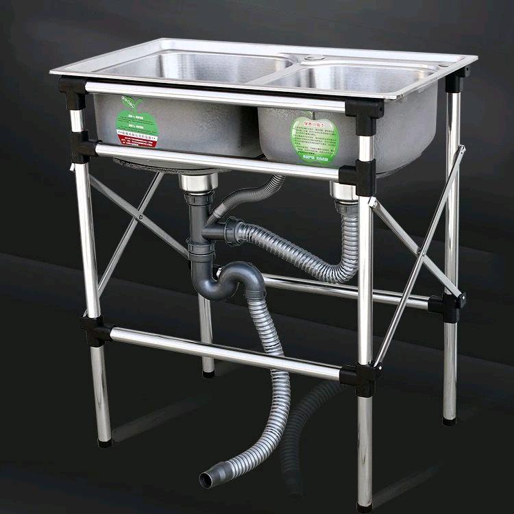 Kitchen stainless steel simple sink, single sink with support rack, single basin rack, double basin rack