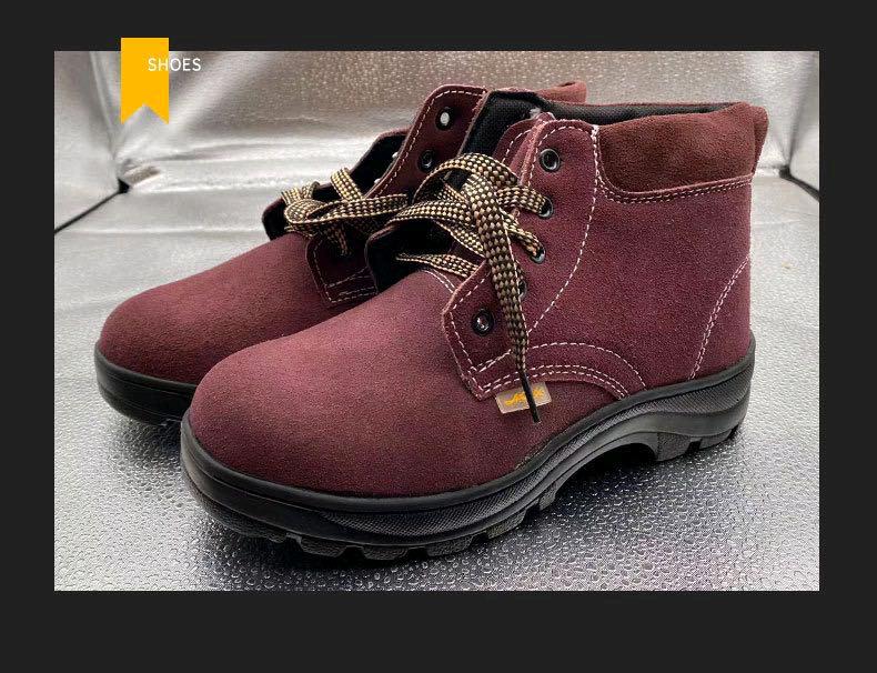 Brown high top anti smashing labor protection shoes, construction site safety system, welding shoes, two-layer suede leather shoes, wholesale of labor protection shoes