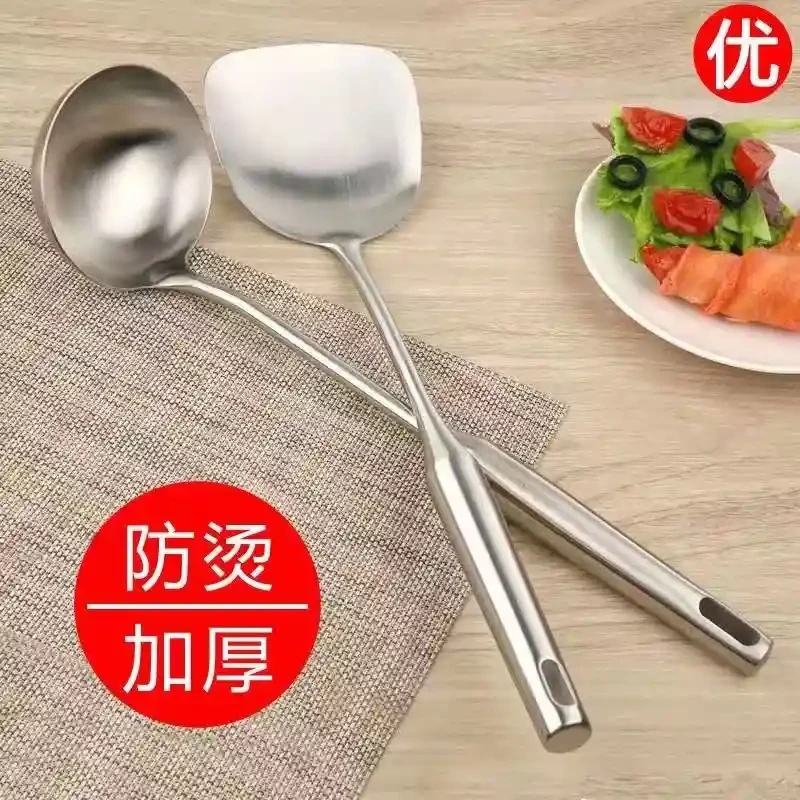 One piece long handled stainless steel spatula, soup spoon, frying spoon, strainer, frying shovel, kitchenware set, kitchen and household frying shovel, spoon