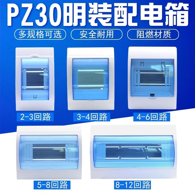 PZ30 general distribution box with exposed and concealed installation, 2-12 circuits, 2 4 6 8 10 12 circuits, air circuit breaker, leakage protection box, wiring box