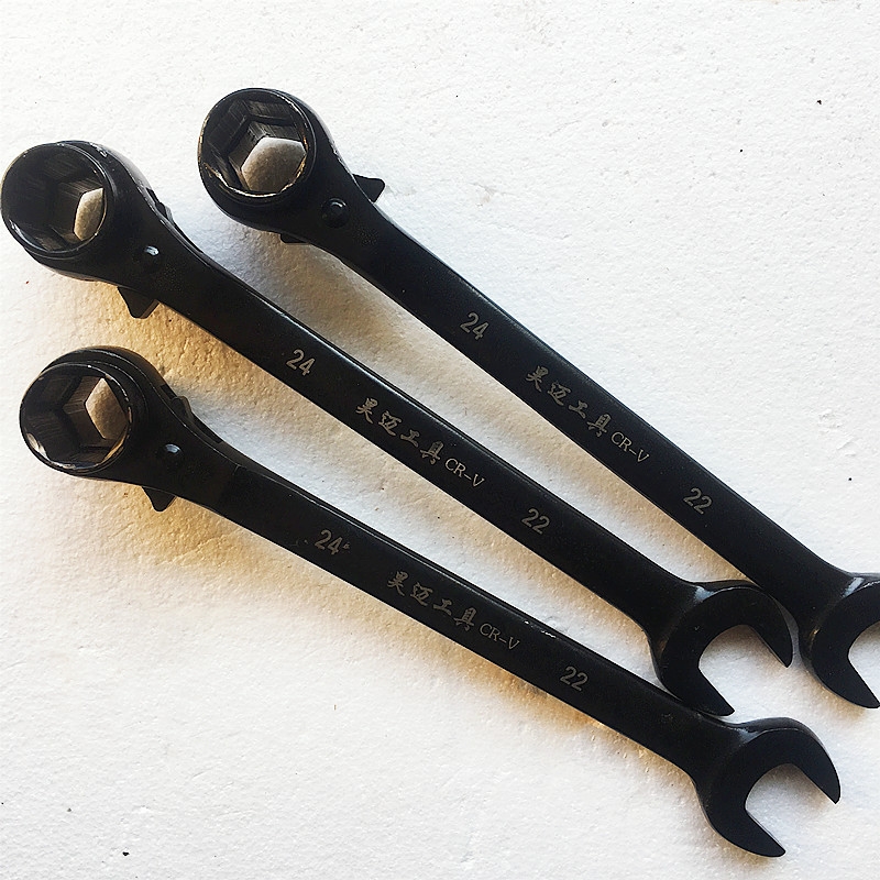 Haomai Black Three purpose Ratchet Wrench, Sharp Tail Ratchet Wrench, Quick Sleeve Tube Double ended Ratchet, Rack Worker Wrench