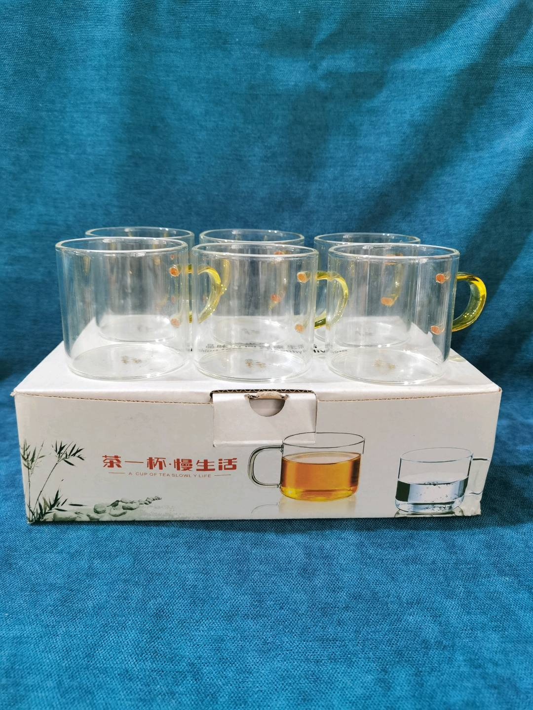 High boron glass 60 yellow handle flat bottomed glass cup colored handle flat bottomed glass cup