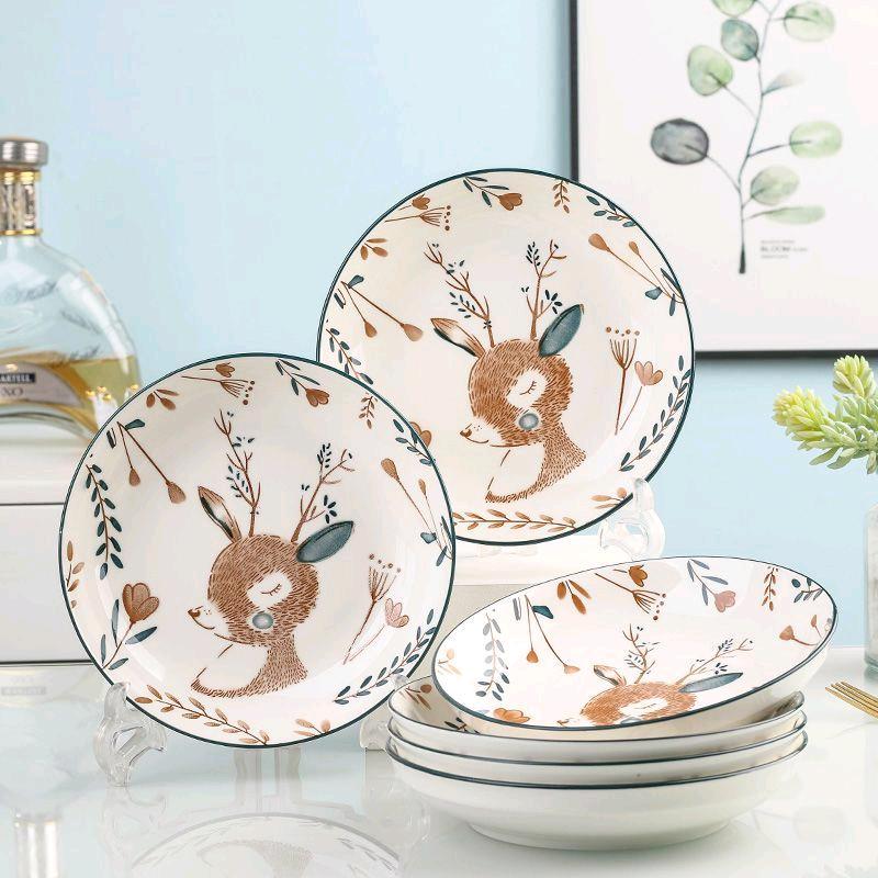 Vegetable dishes, ceramic plates, tableware, deer has your tableware, vegetable plates, household ceramic rice plates, vegetable plates, plates, lovely underglaze color