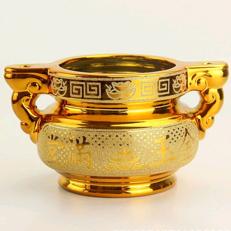 Handmade Ceramic Incense Burner, Ceramic Offering Stove, Gold Ceramic Incense Burner, Sand Gold