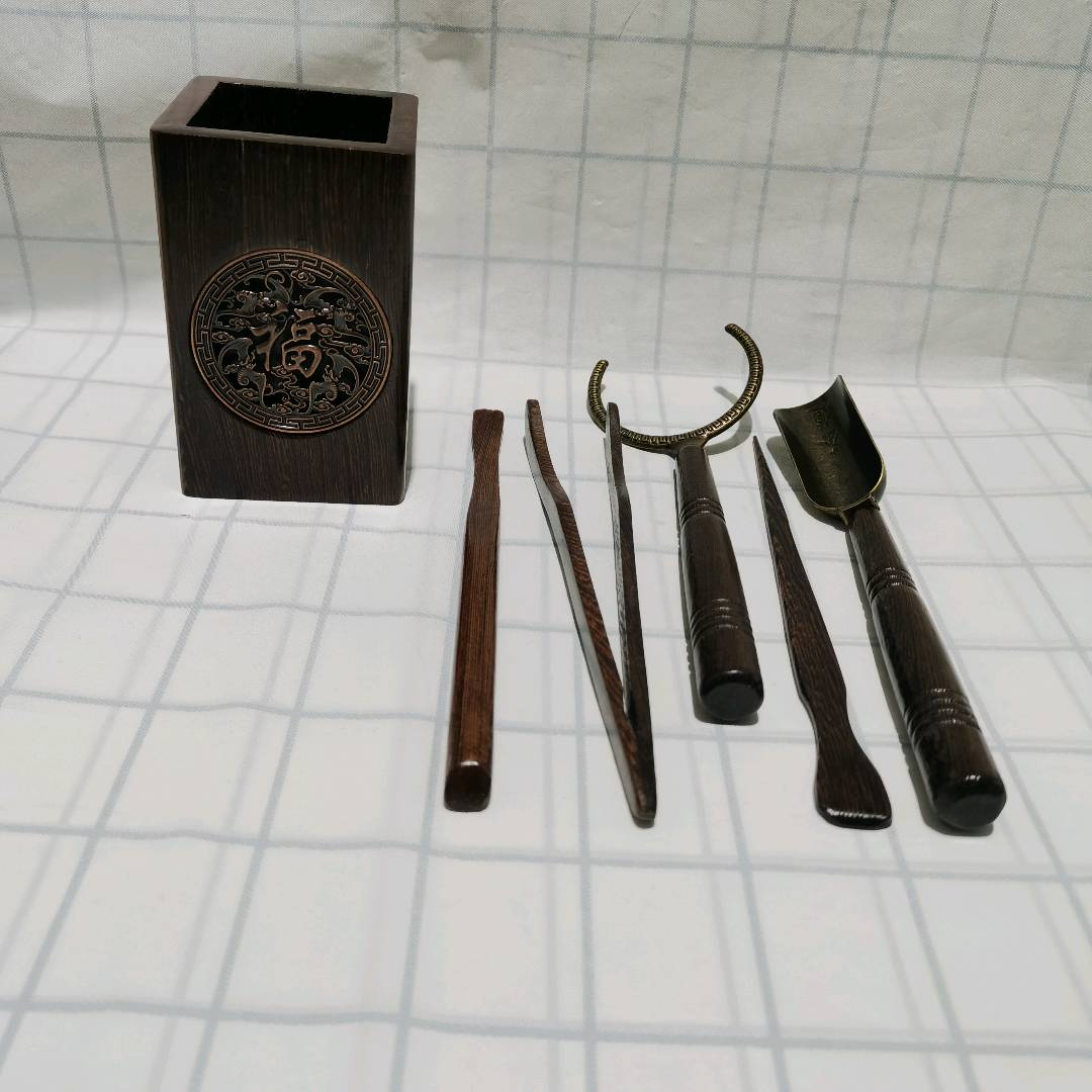 Chicken Wing Wood Six Gentlemen Tea Ceremony Accessories Kung Fu Tea Set Solid Wood Tea Clip Tea Spoon Combination Tea Art Set Ornament