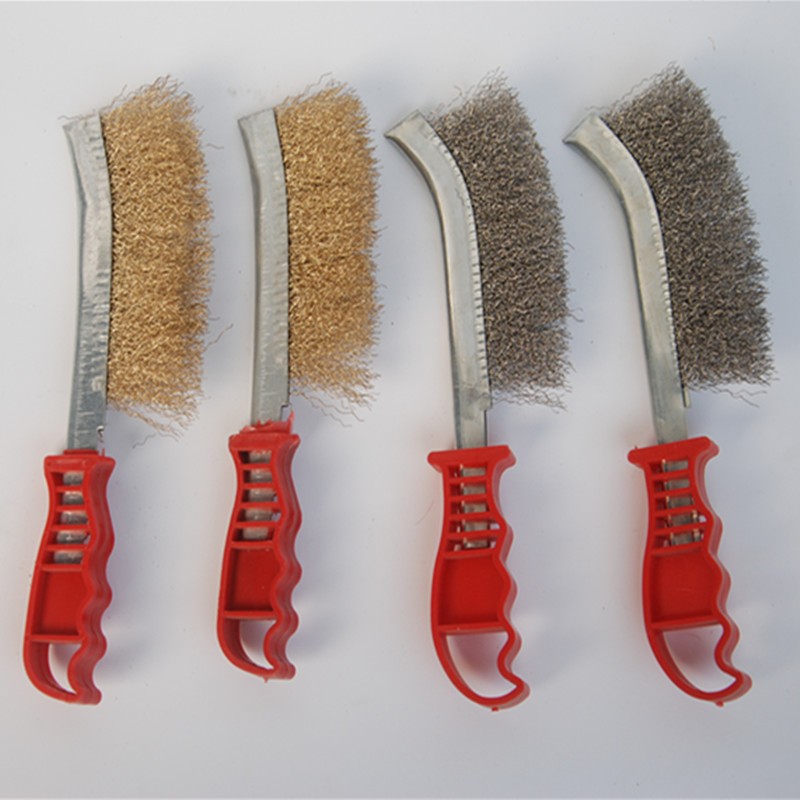 Copper plated rust removal brush blade type steel wire brush blade type seam cleaning brush plastic handle iron brush blade brush barbecue grill brush