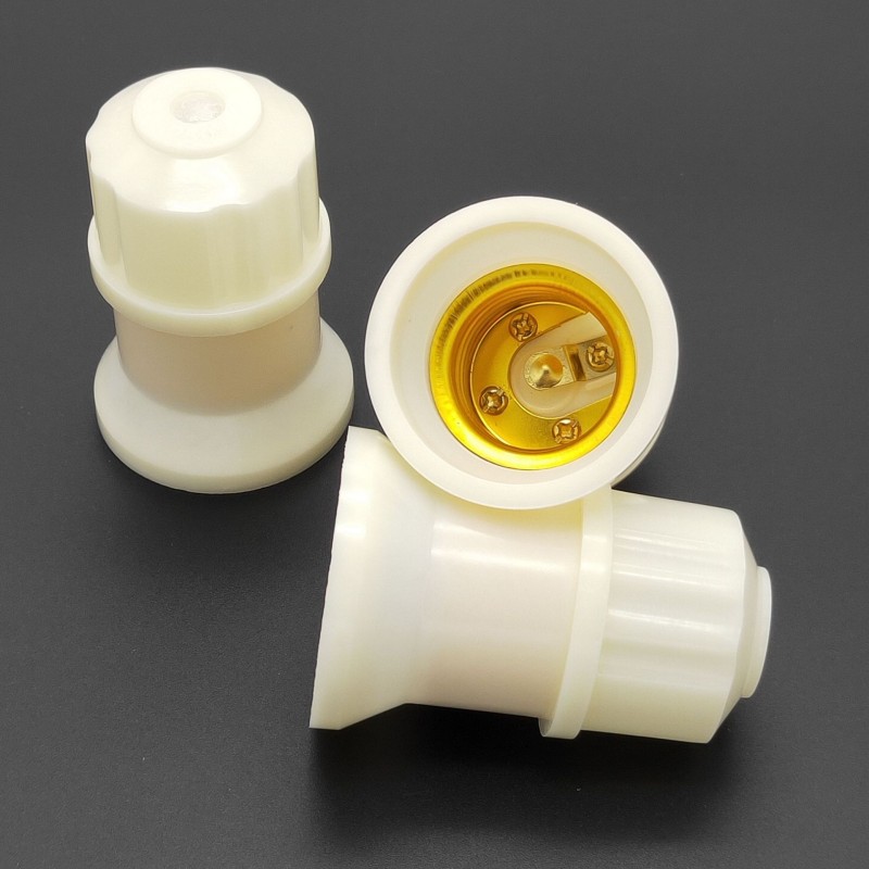 Thickened suspended pendant light head E27 thread screw socket, spiral screw socket, lamp holder, suspended lampshade, all copper pillar, milky yellow