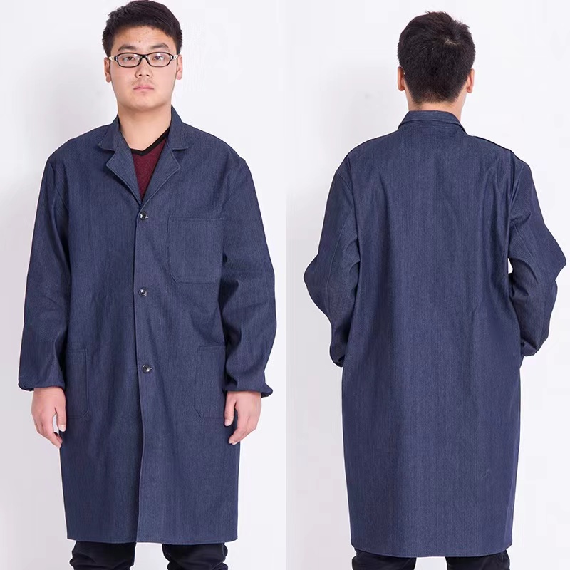 Thick denim lab coat, work uniform, lab coat, dark blue lab coat, denim lab coat, labor protection suit