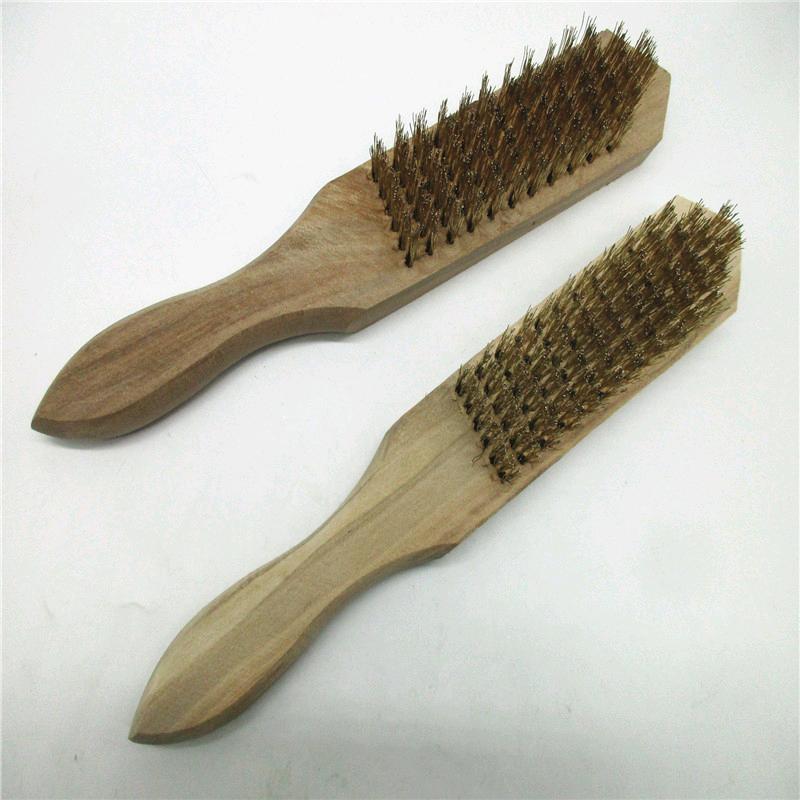 Wooden handle copper wire brush, stainless steel wire brush, grinding, rust removal, cleaning brush, cultural toy walnut handle brush, handheld wire brush