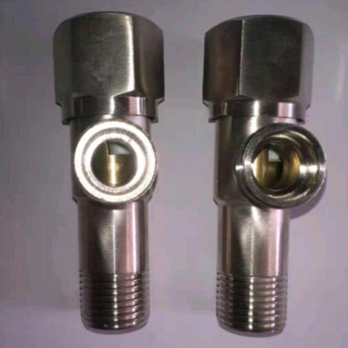 304 stainless steel triangle valve hexagonal valve household hot and cold 4-point water valve switch one in two out three-way water heater water stop valve