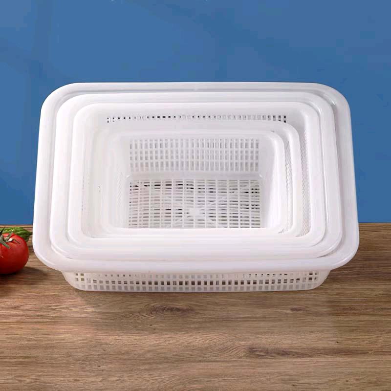 Thickened kitchen drain basin, vegetable washing, drain basket, sink, Spicy Hot Pot drain basket, plastic rectangular commercial basket, big white basket