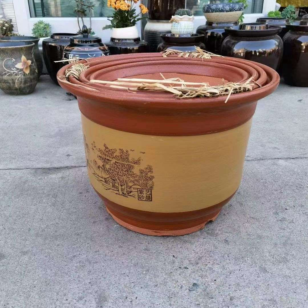 Lucky and Auspicious Big Set of Four Flower Pots for Flower Cultivation, Thickened Flower Pots, European Moon Fruit Tree Planting, Extra Large High Quality Flower Pots