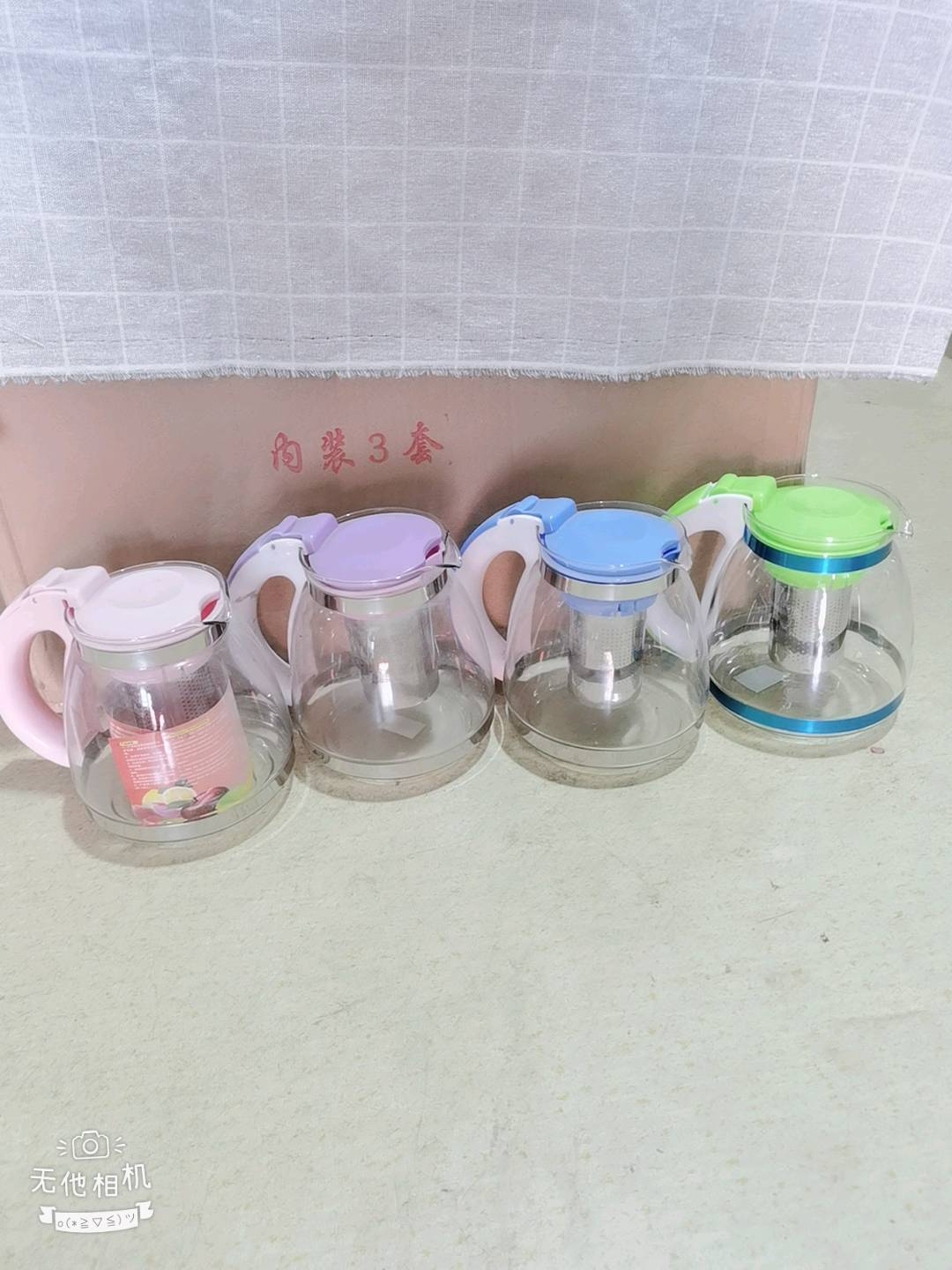 Sodium calcium silicate glass teapot, steel mesh teapot, glass with handle teapot, water kettle, cooling water kettle