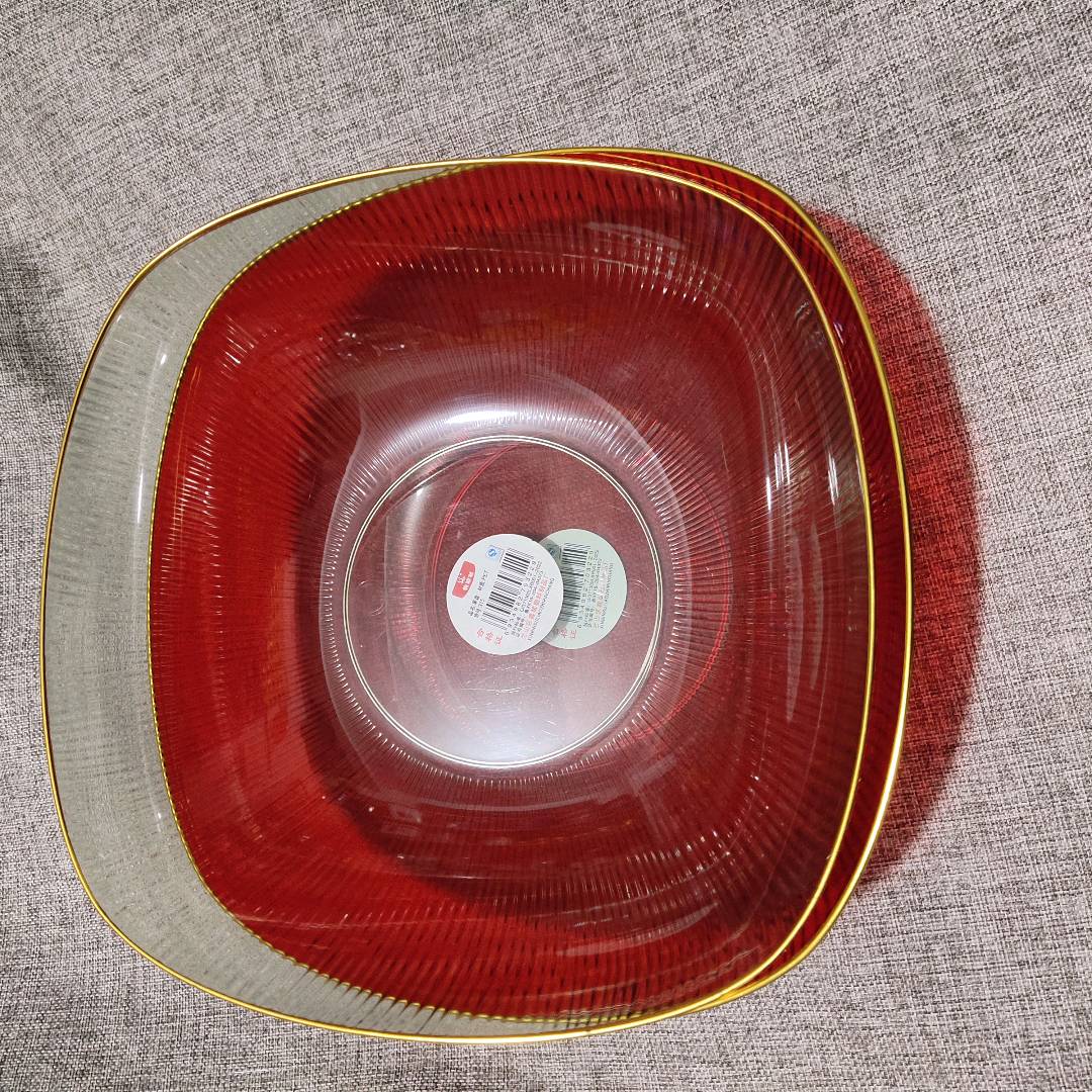 315 gold edged square transparent fruit tray, fruit tray, dried fruit tray